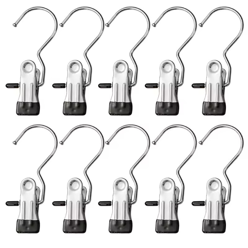 10pcs Stainless Steel Clothespins Laundry Clothes Pegs Hook Portable Hanging Clo