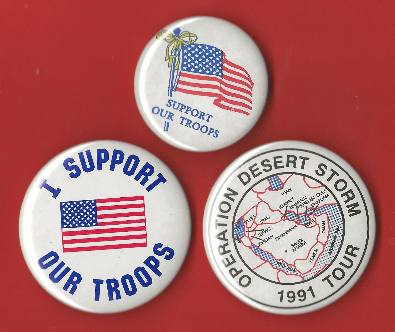 1991 (Lot of 3) Desert Storm / "Support Our Troops" Patriotic Buttons(L02)