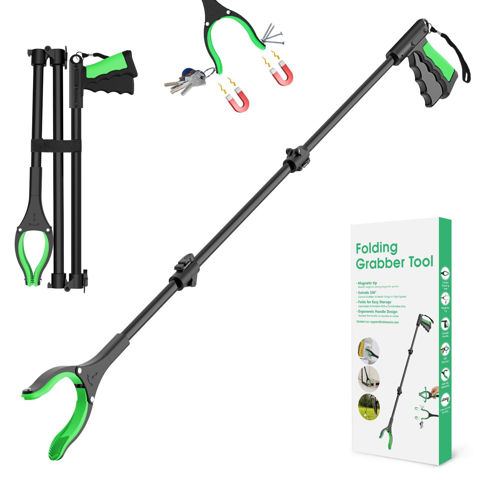 VerdiNex 52" Extra Long Grabber Reacher Tool, Foldable 52 Inch, Green