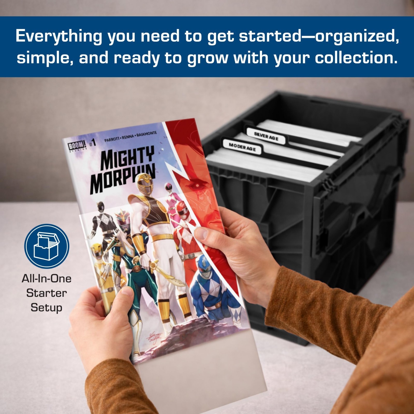 Comic Book Storage Bin Starter Kit - Short Dividers, Silver & Current Bags/Board
