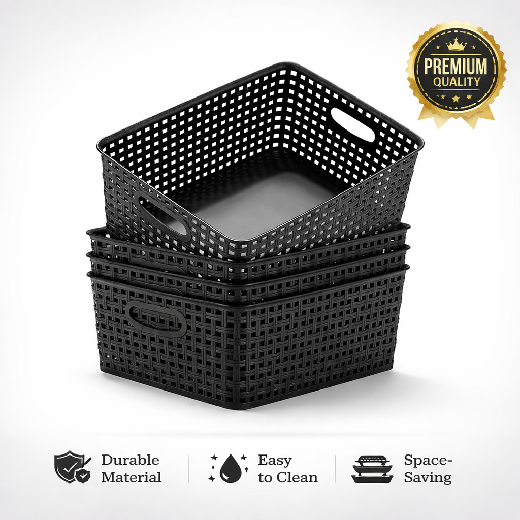 4 Pack Plastic Storage Baskets 11x8.5x4.7 Durable Organizer Baskets