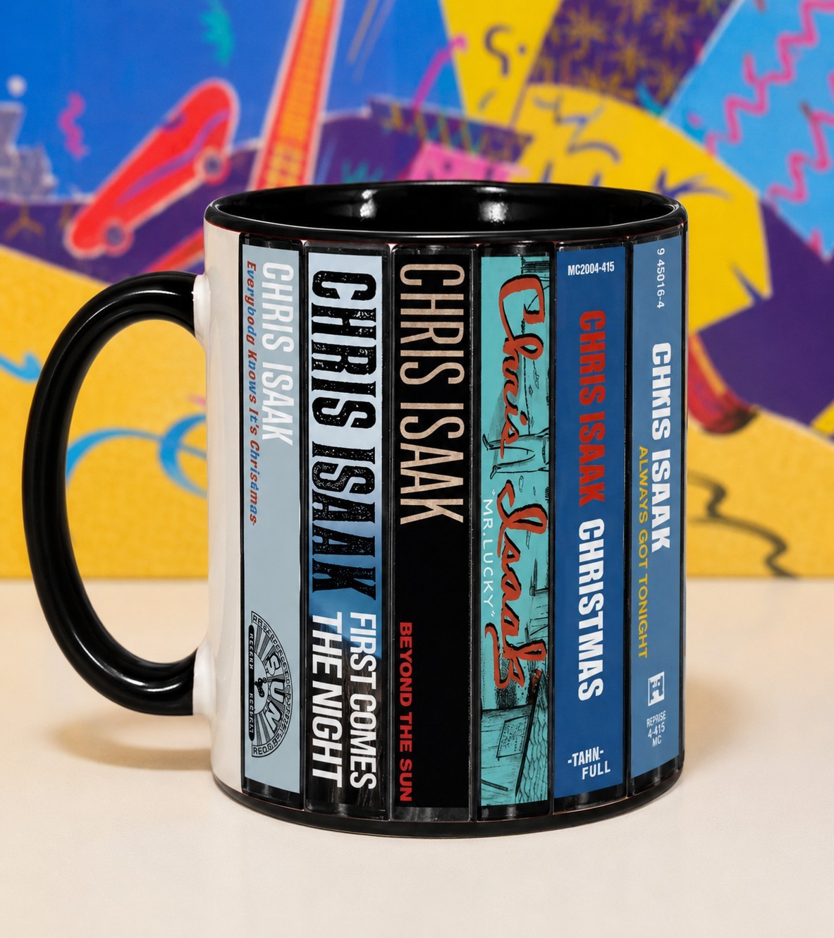 Chris Isaak Coffee Mug 11oz Cassette Stack Albums