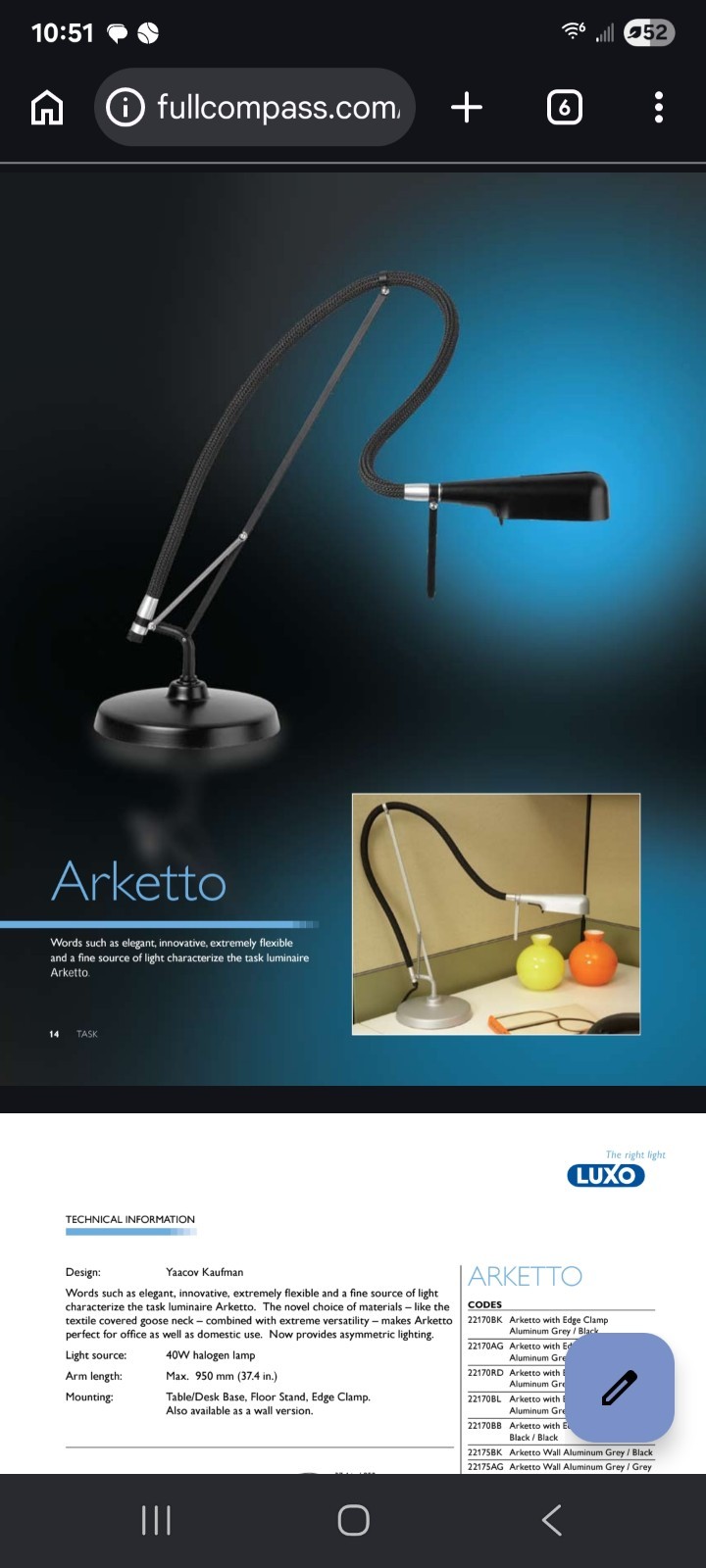 Luxo Extremely Rare Desk Lamp Model "Arketto" 22170 AG