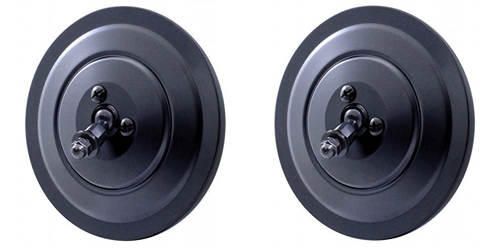 Pair (2) 5" Flat Round Black Side Rear View Mirrors w/ Ribbed Back