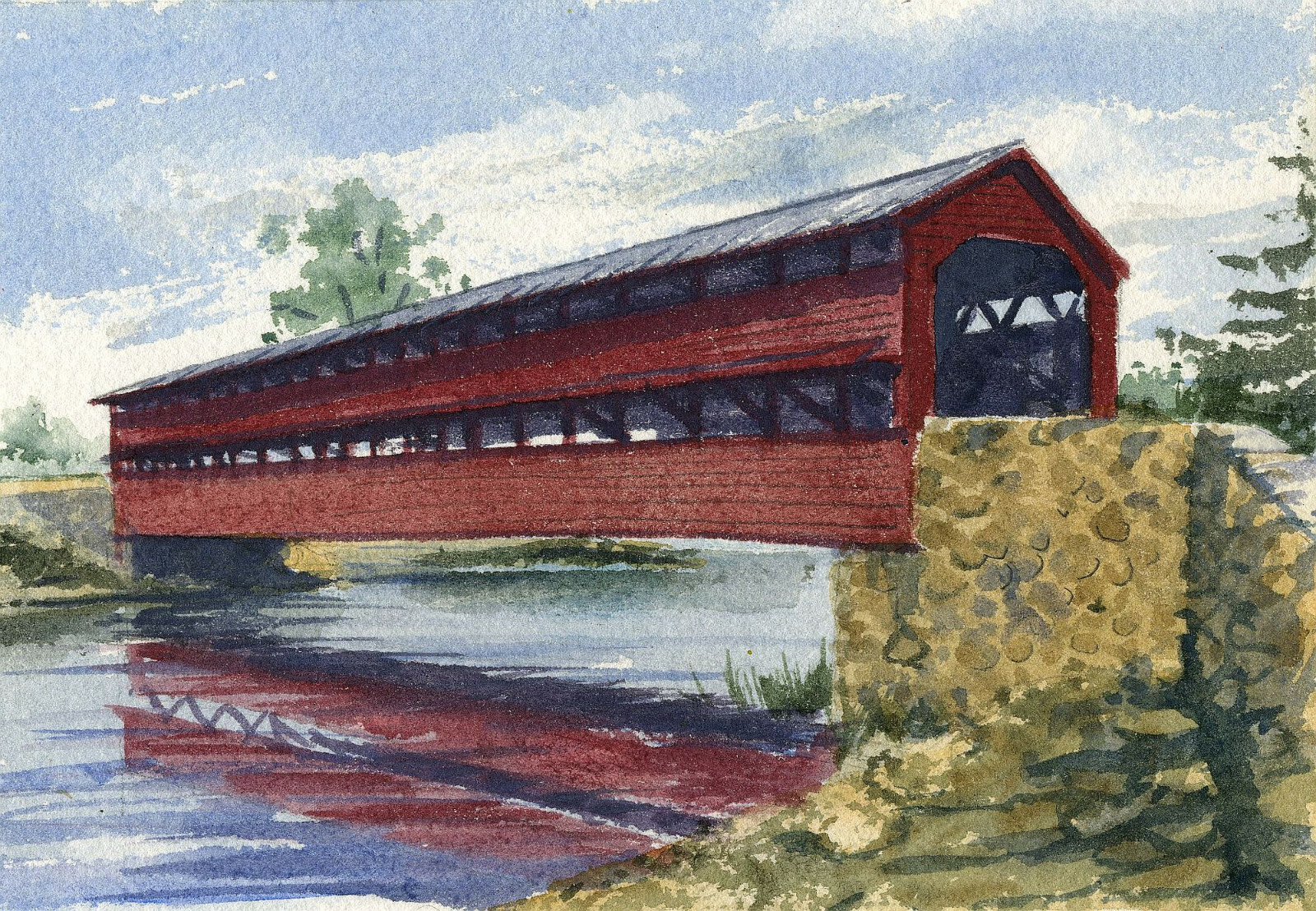 Civil War Sachs Covered Bridge, Gettysburg, PA. Gerald Hill watercolor notecards