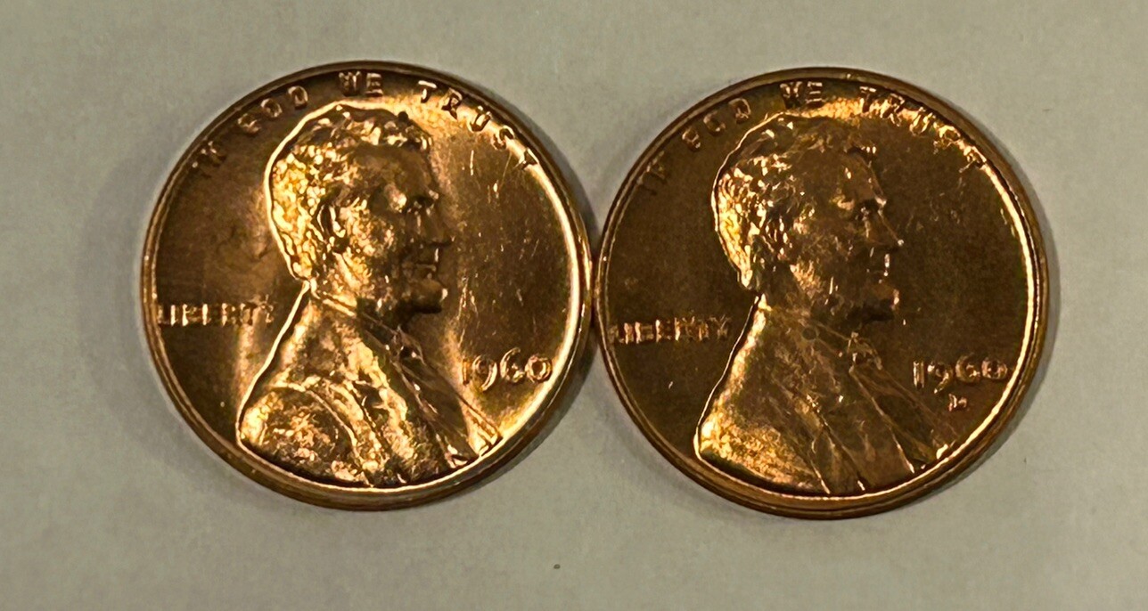 1960 P&D Lincoln Memorial Cents/Pennies. BU.  Uncirculated, (2)Coins