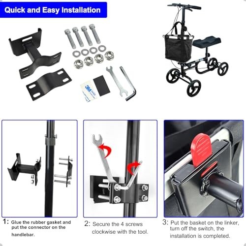 Removable Knee Scooter Basket with Handle - Quick Release Cloth Accessory, Fits