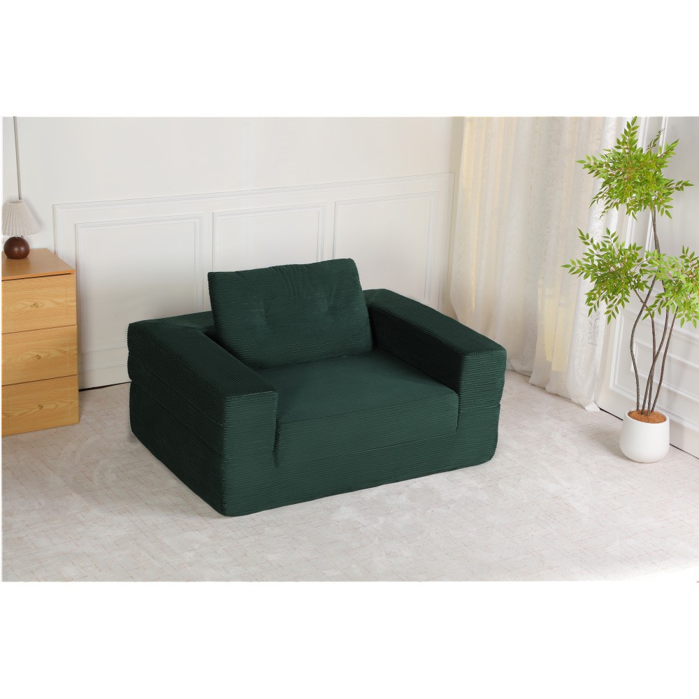 Corduroy Floor Sofa Bed w/ Pillow for Adults & Pets, Dark Green