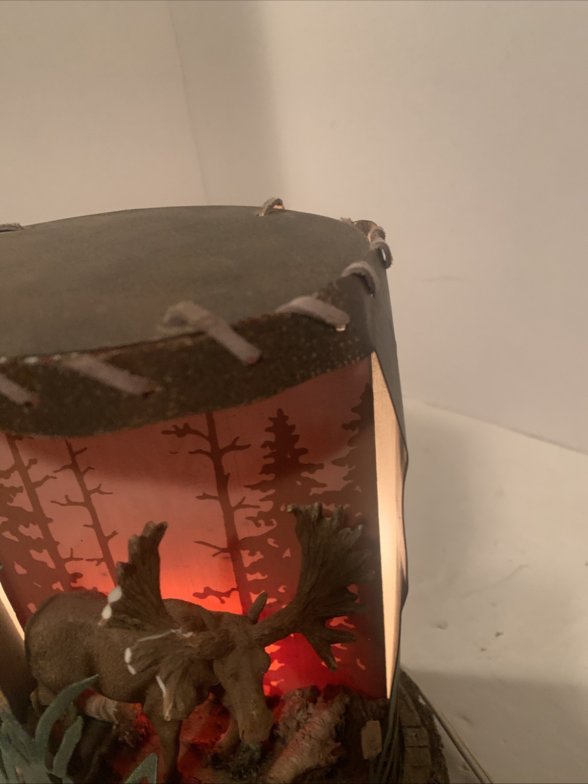 Night Light Light Up Rustic Woods Trees Moose Cattails Stump 7.5”