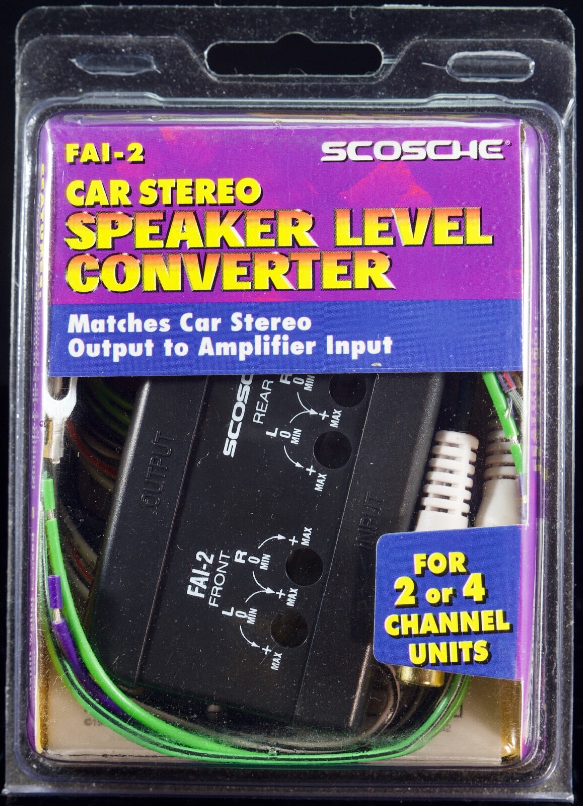 NEW Scosche FAI-2 Car Stereo Speaker Level Converter Inputs 2 4 Channel Amp NOS