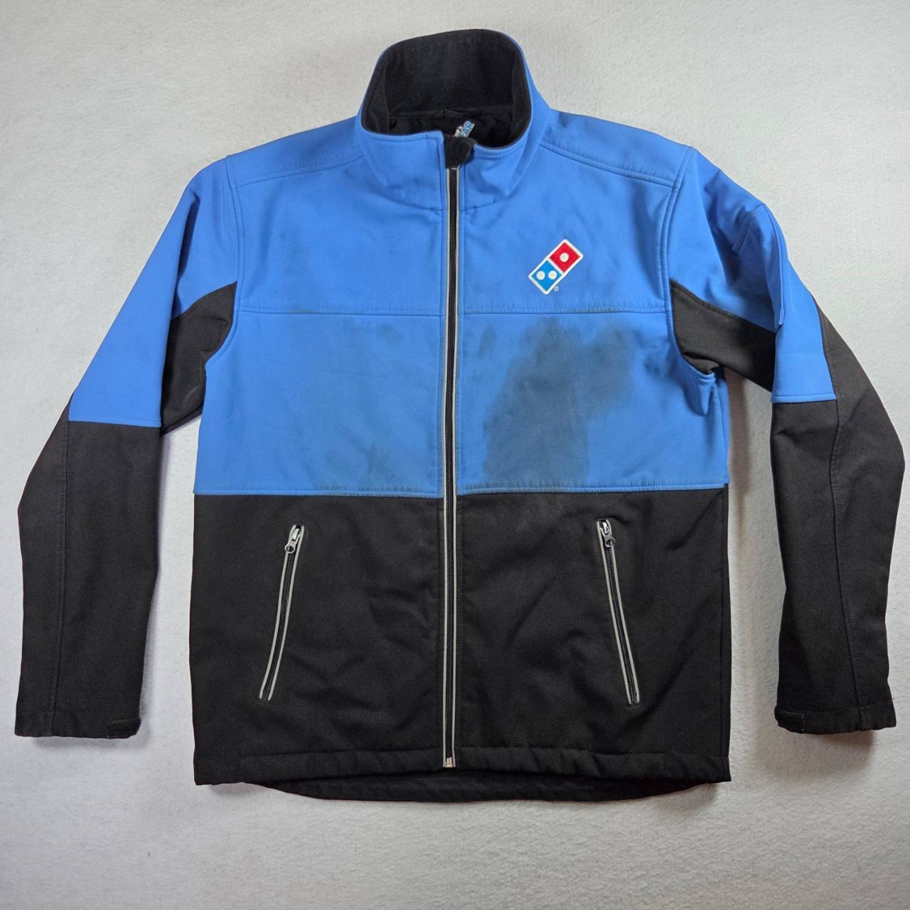 Domino's Pizza Rain Jacket Medium Blue Black Softshell Water Resistant Work Gear