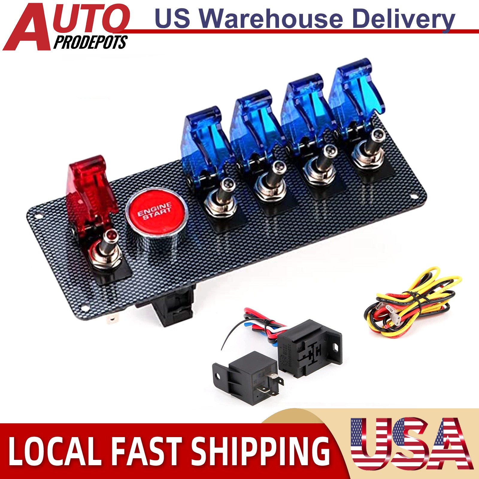 Carbon Ignition Switch Panel Engine Start Push Button LED 12V Toggle Racing Car
