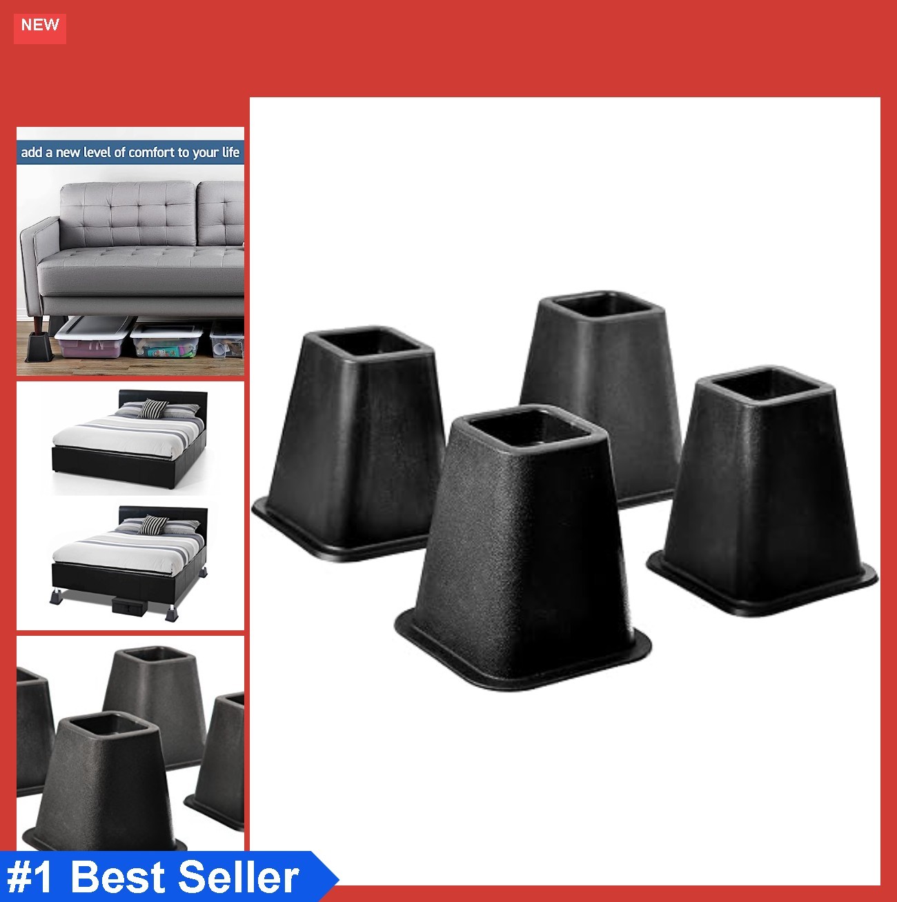 Bed Risers 5.25 Inch Heavy Duty Stackable 4 Pack Furniture Risers for Bed Sofa