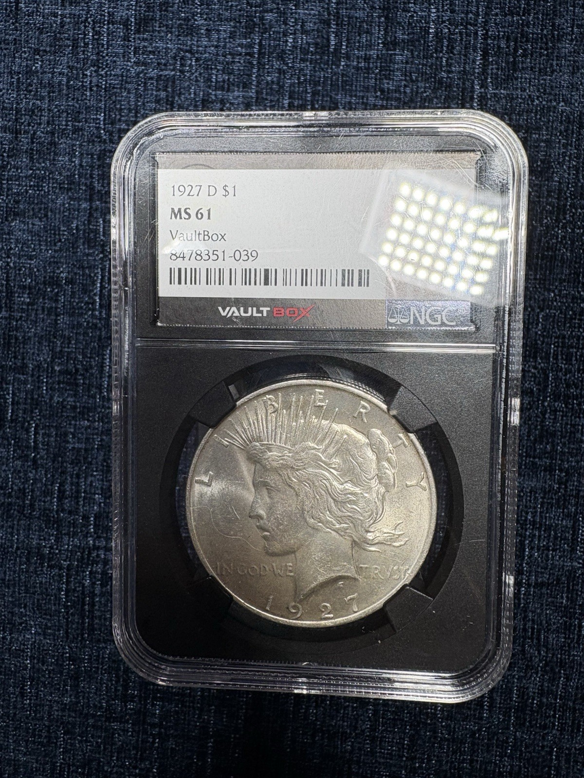 1927-D Peace Dollar Coin MS61 NGC Vault Box