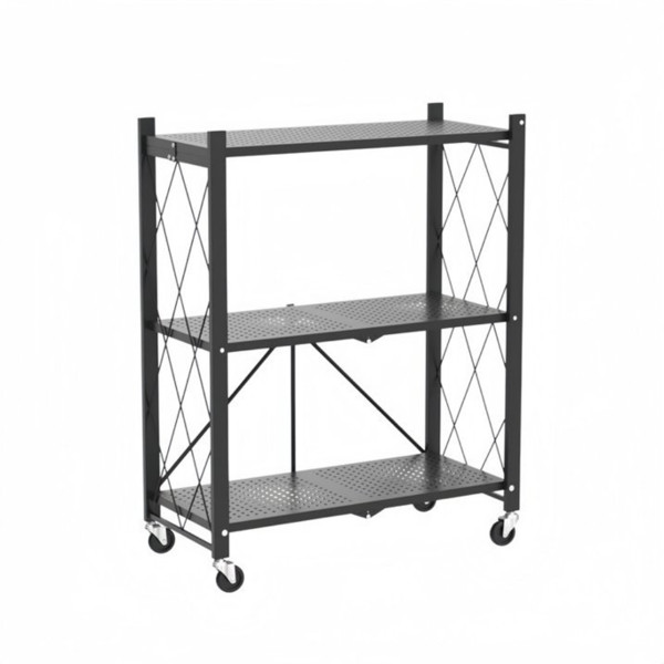 Foldable Rolling Storage Shelving Unit 3 Layer Metal Organizer Cart with Wheels