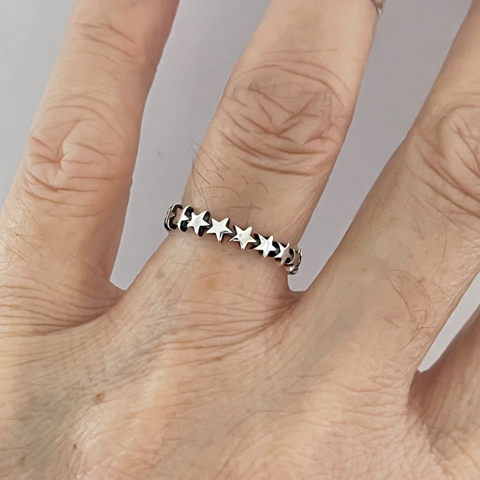 Sterling Silver Eternity Star Band Ring, Celestial Silver Rings, Silver Bands
