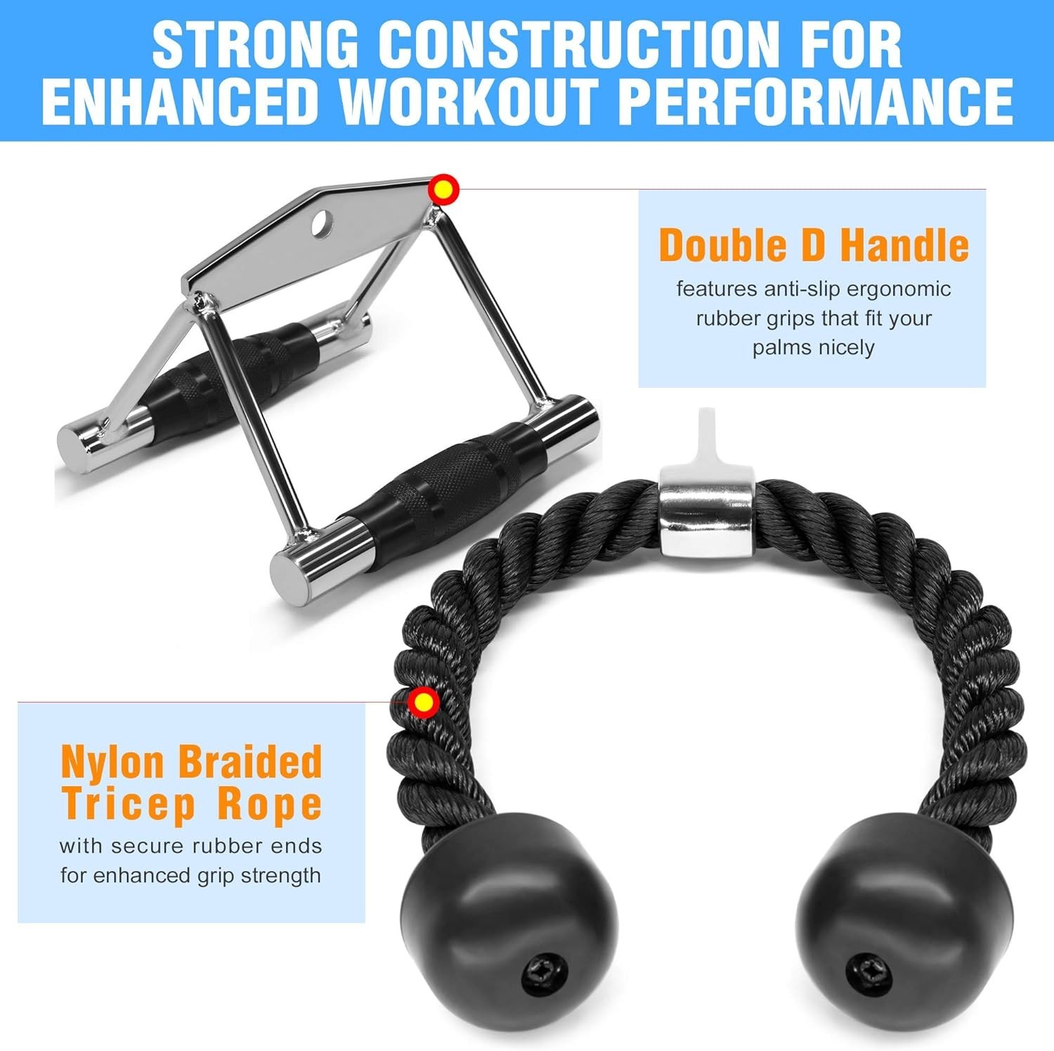 Durable Cable Machine Set: Double D Handle & Tricep Rope for Maximum Results