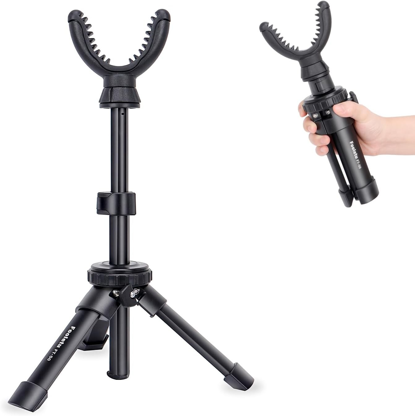 Fooletu Portable Rifle Tripod 360° Rotation V Yoke Stand Aluminum Shooting Stand