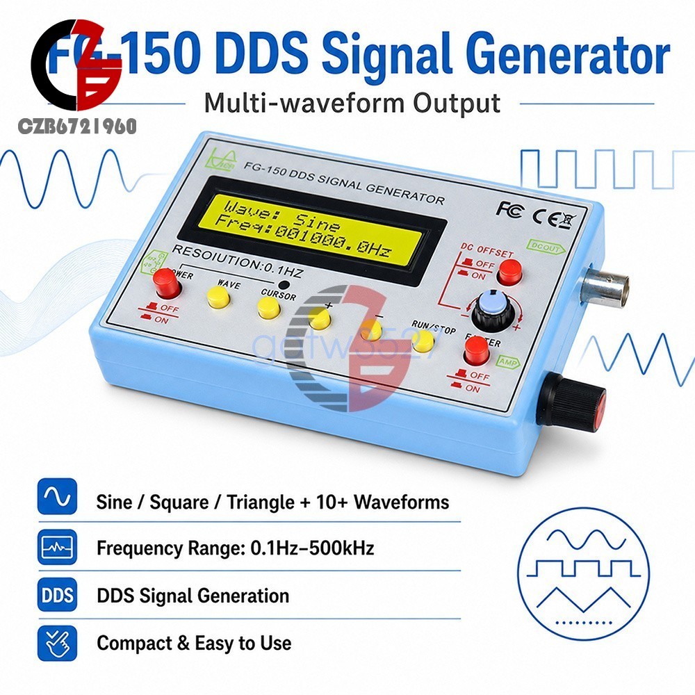 FG-150 DDS Function Signal Generator 0.1Hz-500kHz Frequency 15 Waveforms