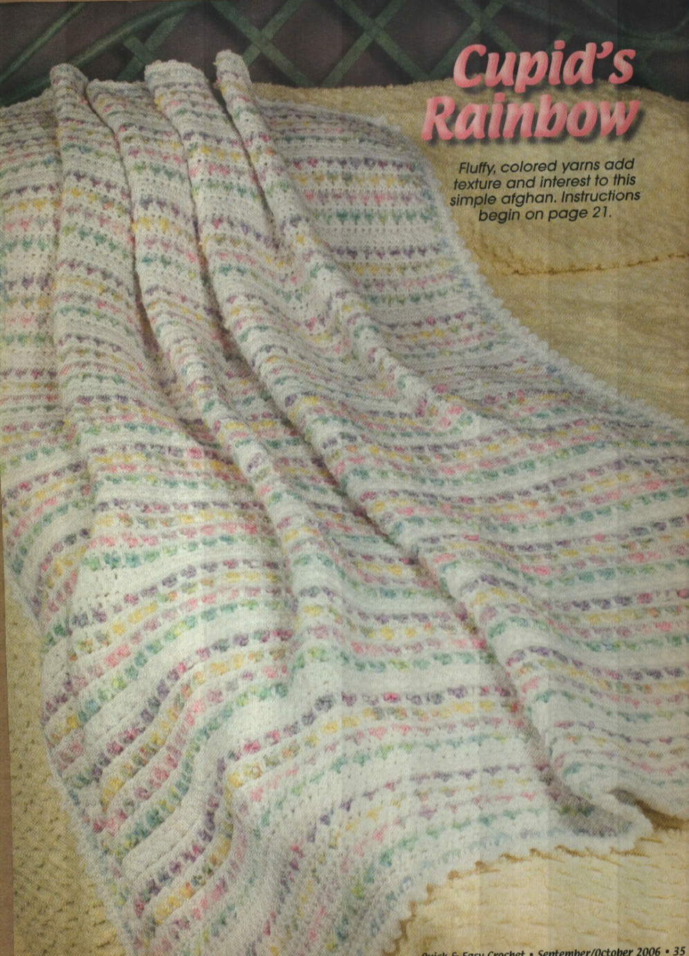 CUPID'S RAINBOW MULTI-COLOR AFGHAN HOME DECOR CROCHET PATTERN INSTRUCTIONS
