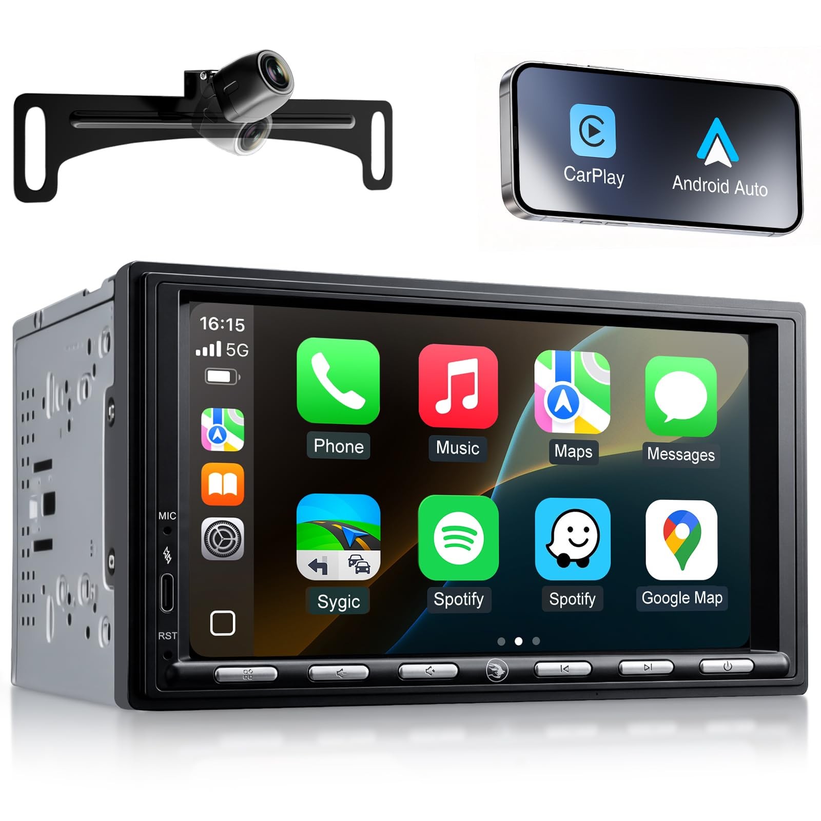 7" 2+32G Android Double DIN Wireless Carplay Android Auto Stereo 4.1CH 240W SWC