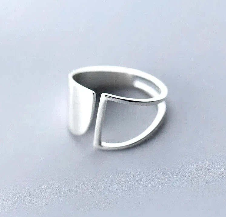 Real Genuine 925 Sterling Silver Ring Wide Statement Geometric Minimalist Open