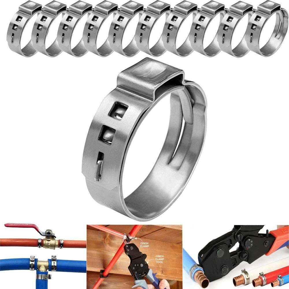 30X 13.3mm 3/8" PEX Crimp Ring Cinch Ear Pinch Clamp Tubing 304 Stainless Steel