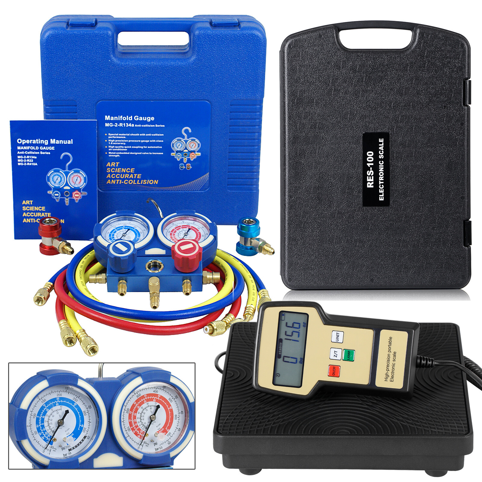 Manifold Vacuum Gauge Set Refrigeration R410a and Digital Refrigerant Scale Set