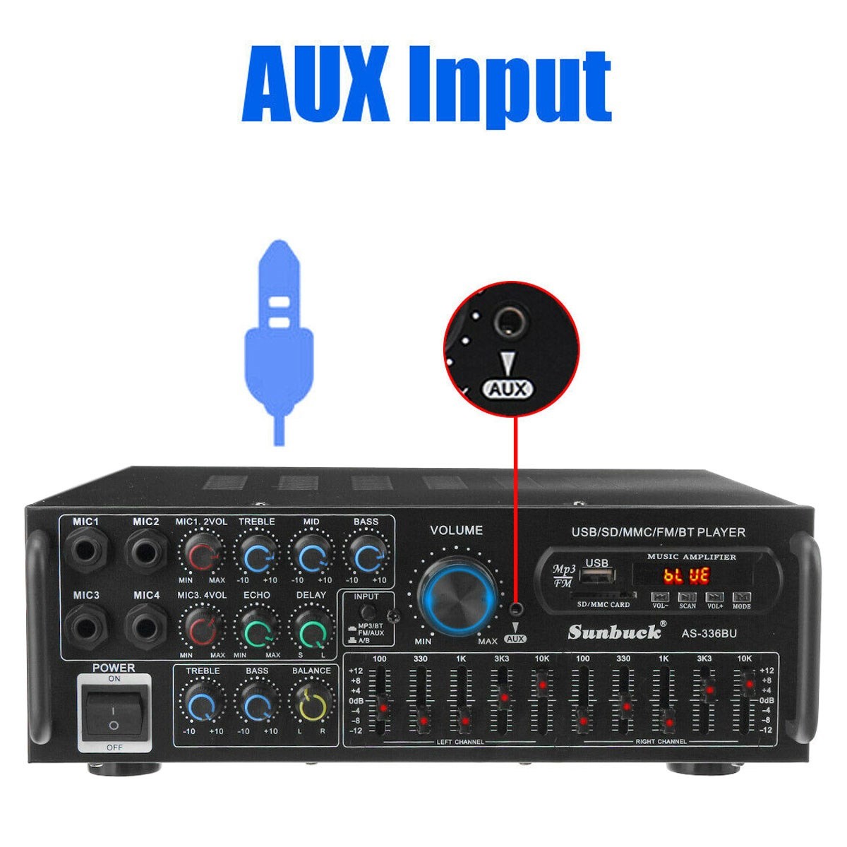 Sunbuck 2000W Power Amplifier 2-CH Bluetooth 5.0 Stereo FM USB EQ AUX w/ Remote