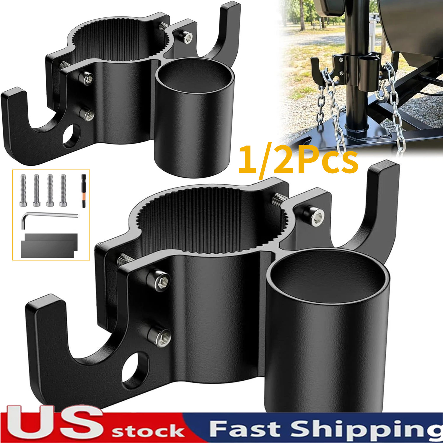 1/2x Aluminum Trailer Towing Chain Organizer W/7-Way Plug Holder RV Tongue Jack
