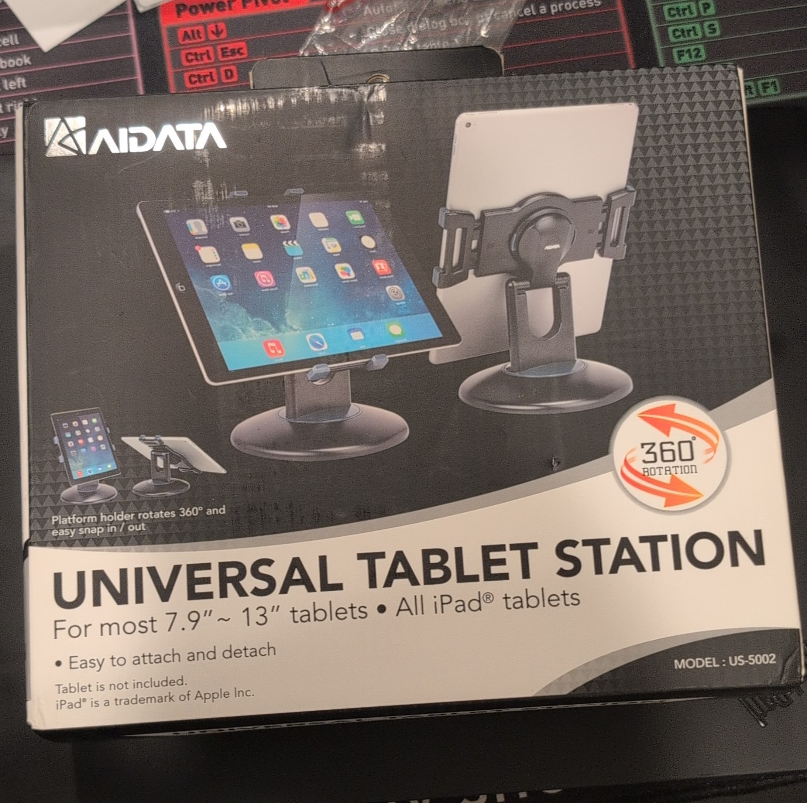 Aidata US-5002 Desktop Stand Rotating Adjustable for 7.9-13" iPad Tablets Black