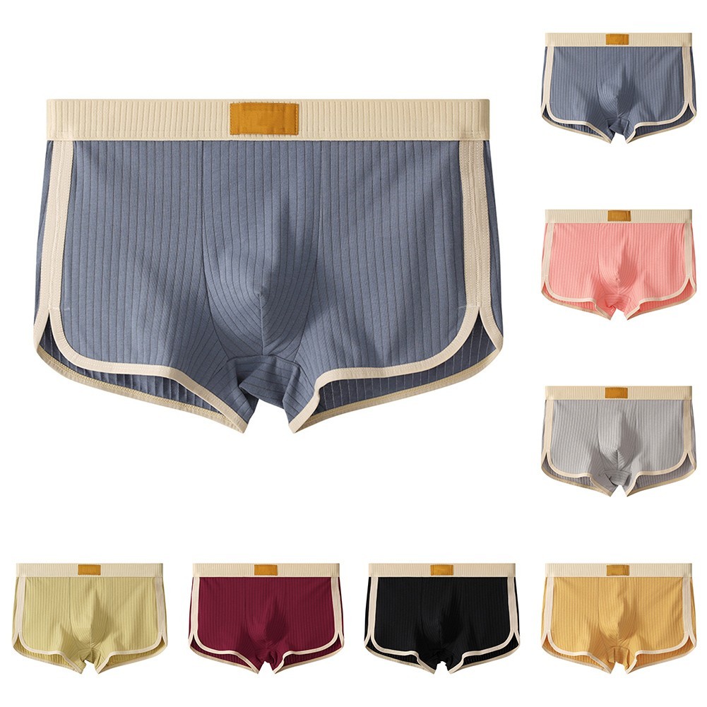 Mens Solid Color Boxer Briefs Cotton Comfortable and Breathable Design