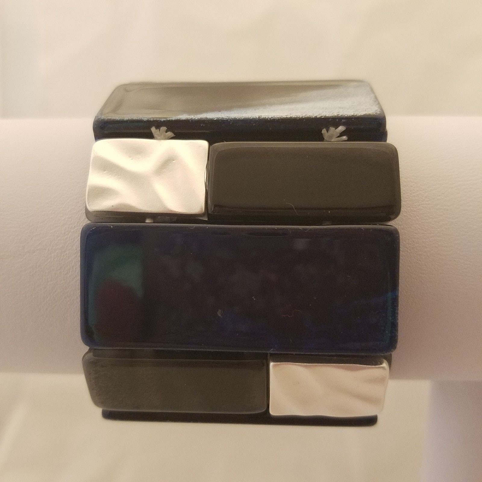 Black 8 Inch Stretch Bracelet With Silver Accents