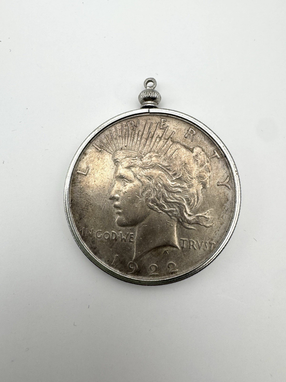 1922 Peace Liberty Dollar Pendant Coin Bezel 90% Silver No Mint Mark 28.9 G