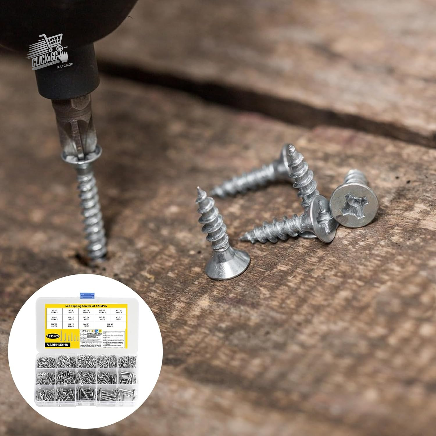 1235 Pcs M2 M3 M4 Wood Screw Set, Self Tapping Screw Kit for Metal,
