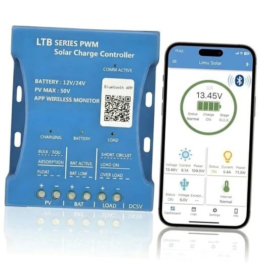 20A Bluetooth Solar Charger Controller 12V/24V - Intelligent Regulator - Solar