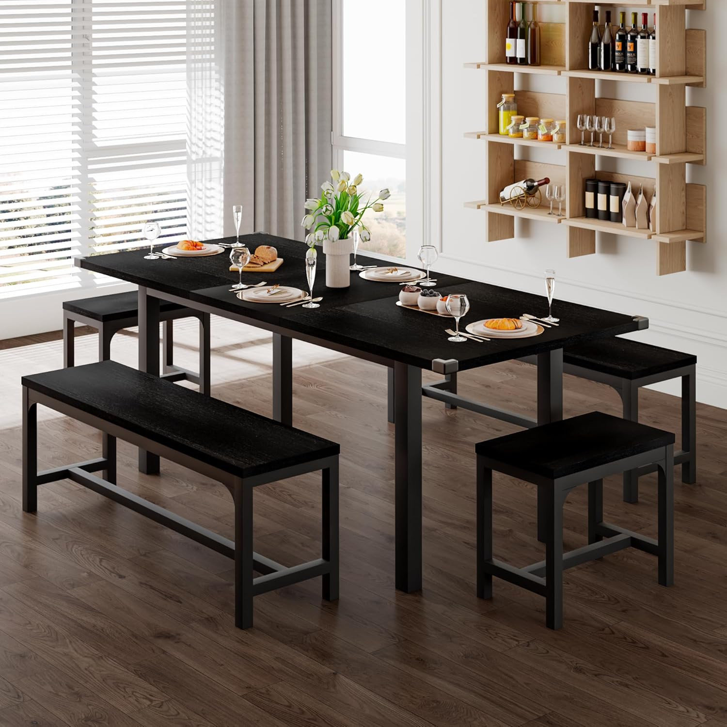 5-Piece Dining Table Set for 4-8 People, 63" Large Extendable Kitchen Table Set