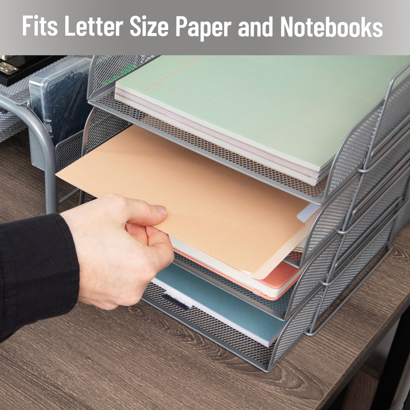 Stackable Tray, Desktop Organizer, File Storage, Office, Metal Mesh, 10.5" L ...