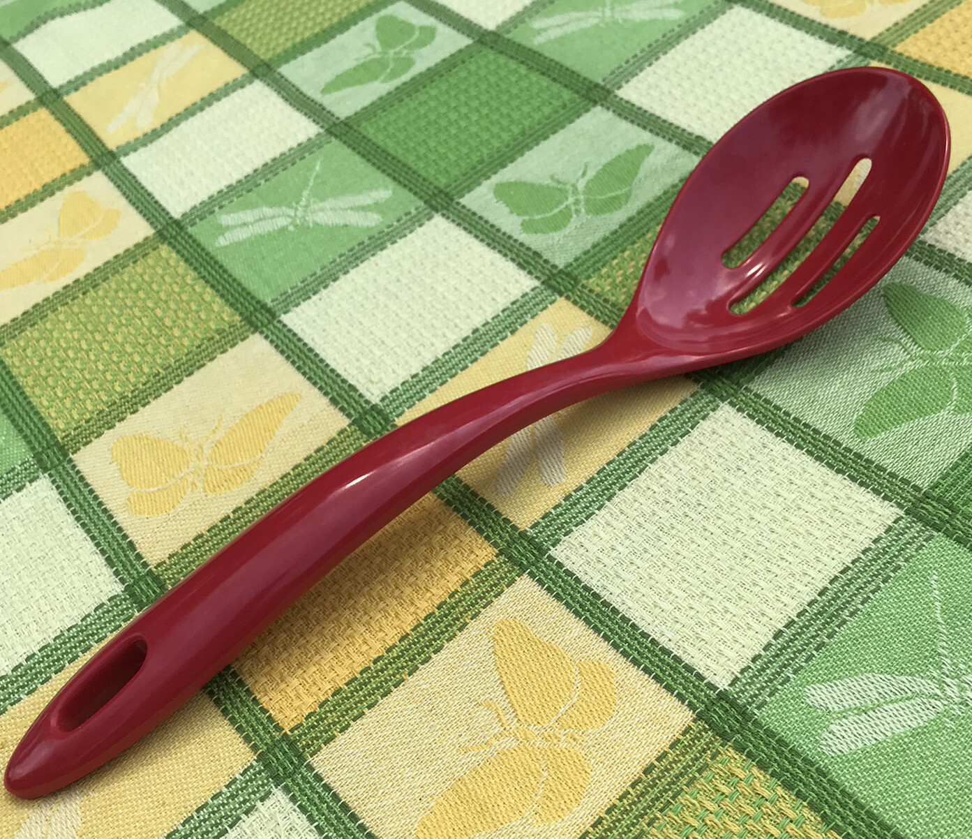Vintage Melamine Red Slotted Spoon Serving Hard Plastic 12”