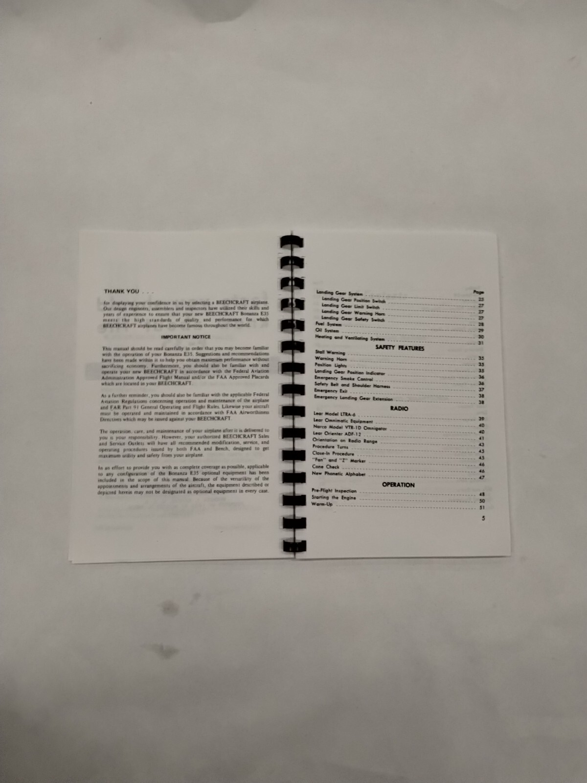 Beechcraft Bonanza Model E35 Owner's Manual-Copy