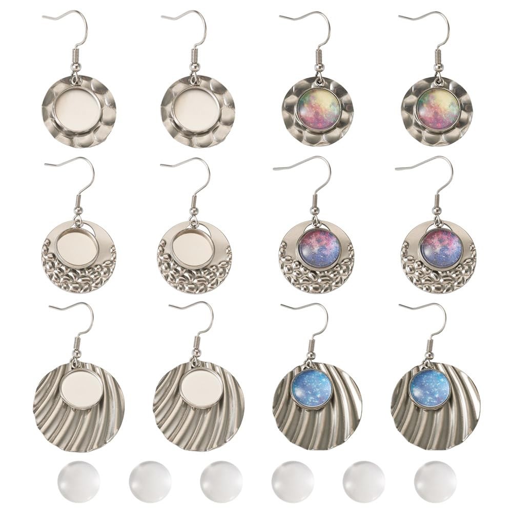 12Pcs Stainless Steel round Earring Bezel Trays Dangle Earring Base Setting Ear