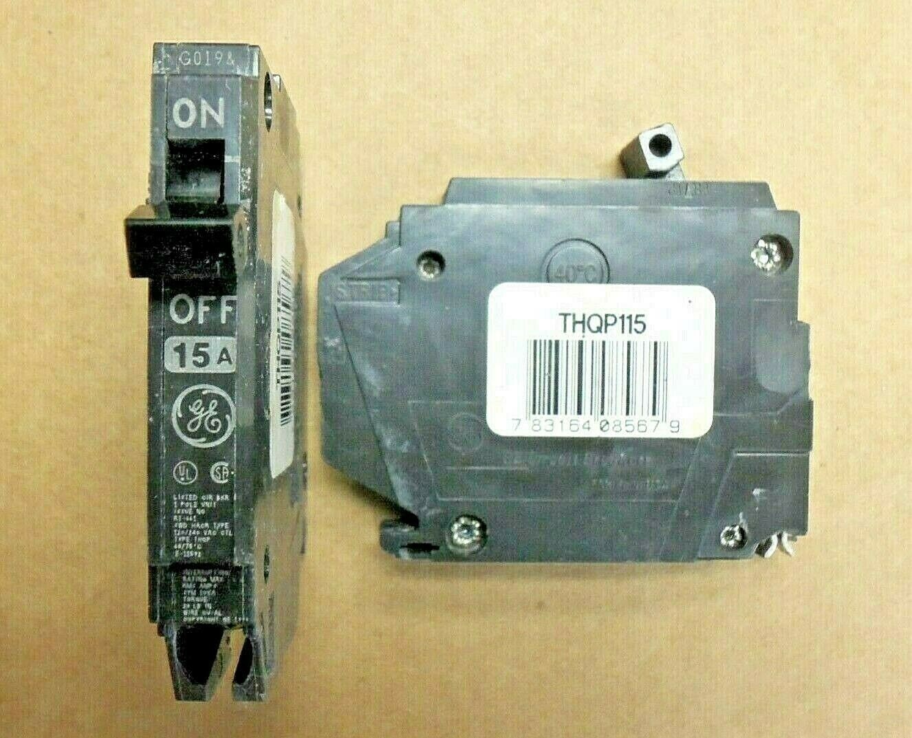 Lot of 2 New GE THQP THQP115 1 Pole 15 Amp 120/240 V Silk Circuit Breaker NNB