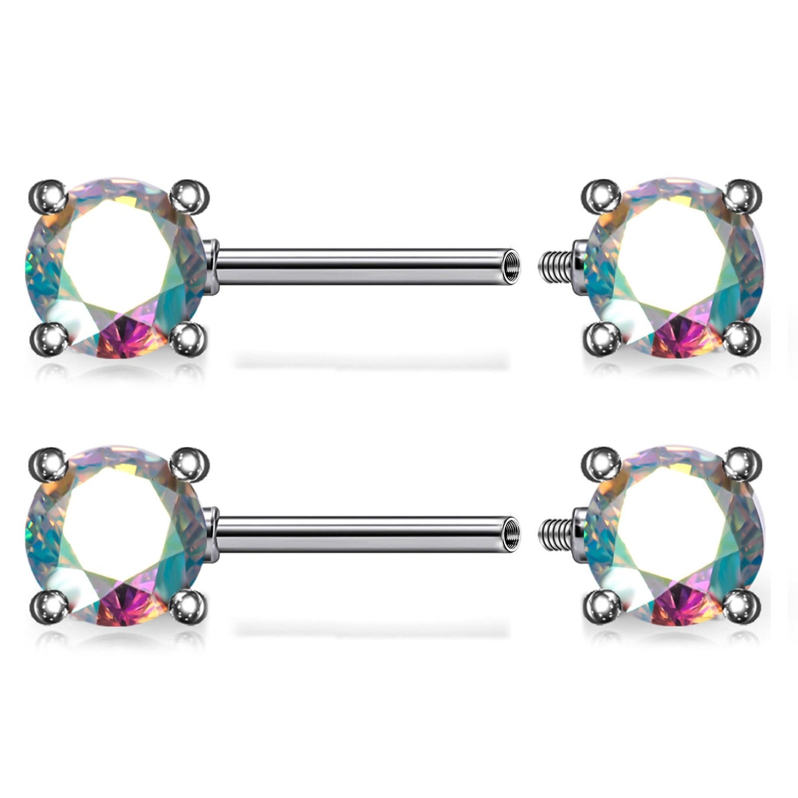 F136 Titanium Multicolor Round CZ 14g Nipple Barbell Rings Piercing Jewelry I...