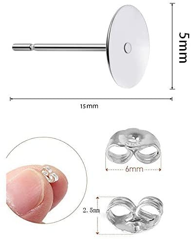 160 PCS 925 Sterling Silver Plated Earrings Posts Flat Pad Hypoallergenic Fla...