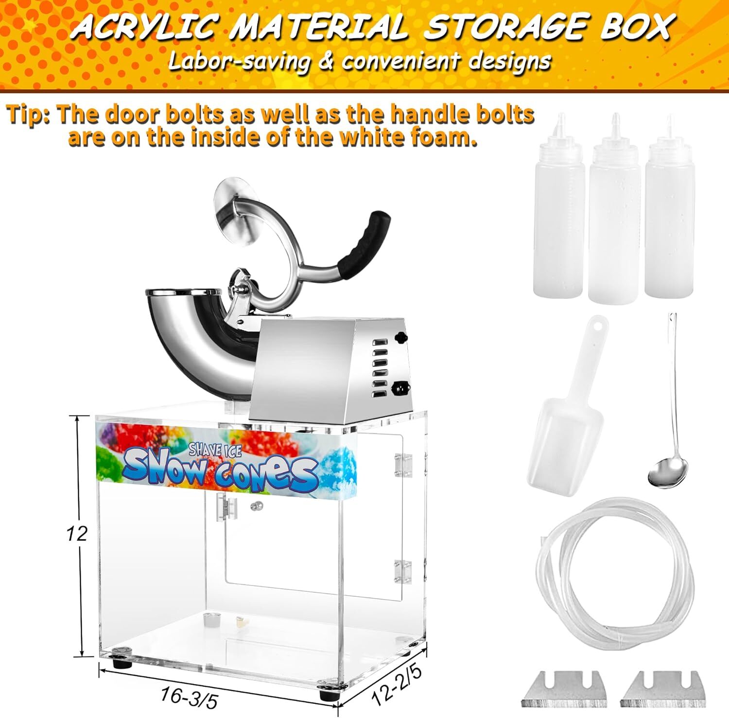 Commercial Snow Cone Machine, Heavy Duty Electric Ice Shaver Shaved Ice Maker