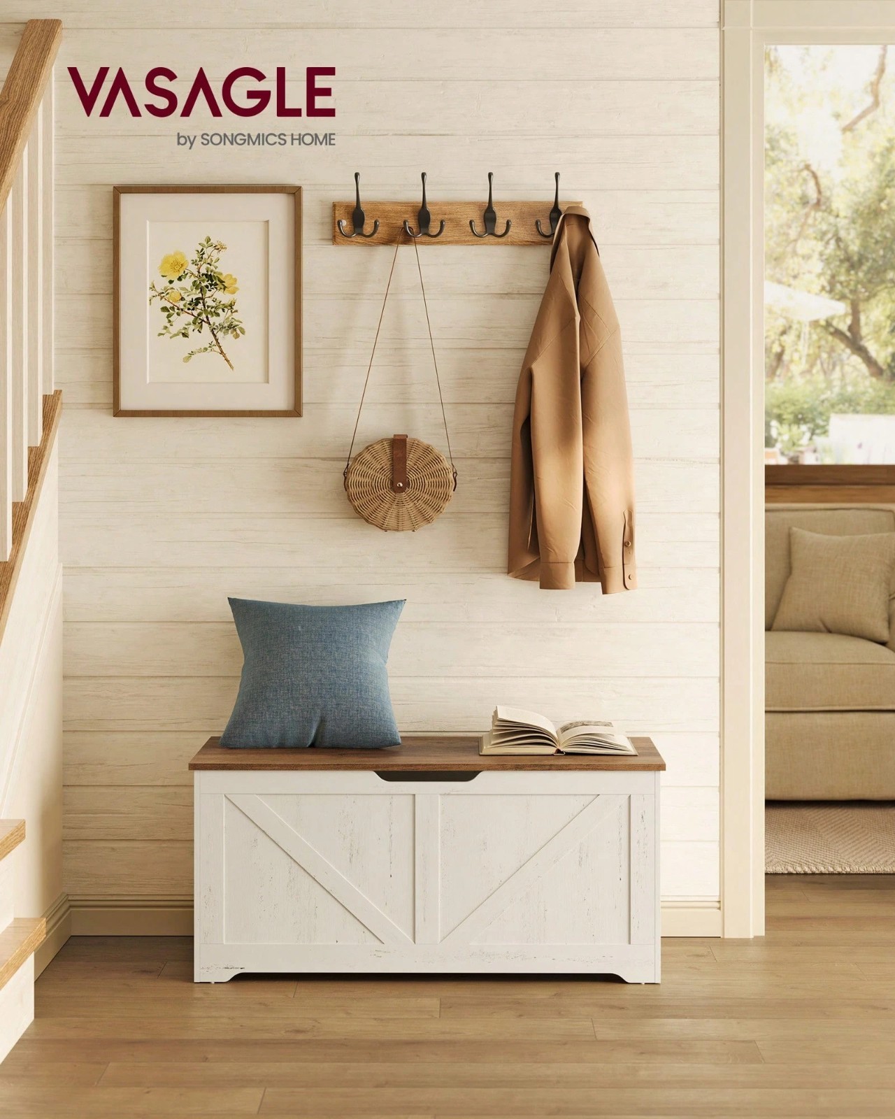 39in Storage Chest Bench with Safety Hinges for Entryway Bedroom Living Room
