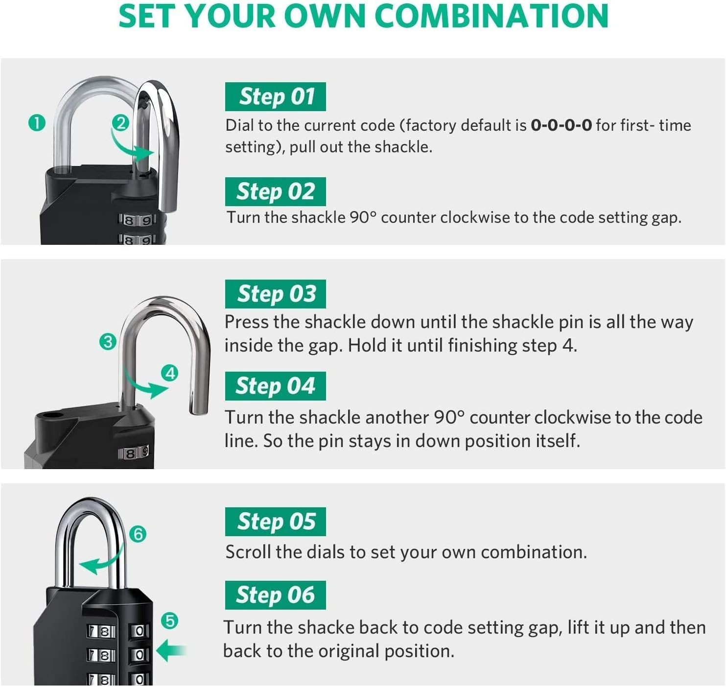 Combination Lock Resettable 4 Digit Padlock with Combination, Waterproof and ...
