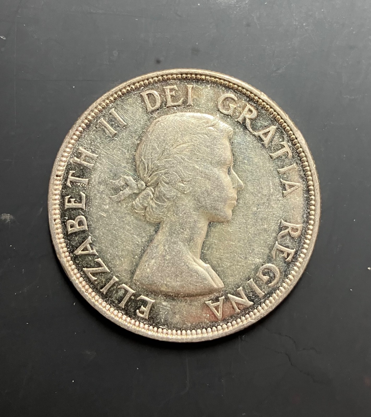 1953 $1 CANADIAN SILVER DOLLAR, AU+, KM54, WHITE W/LIGHT COLOR, APPEALING