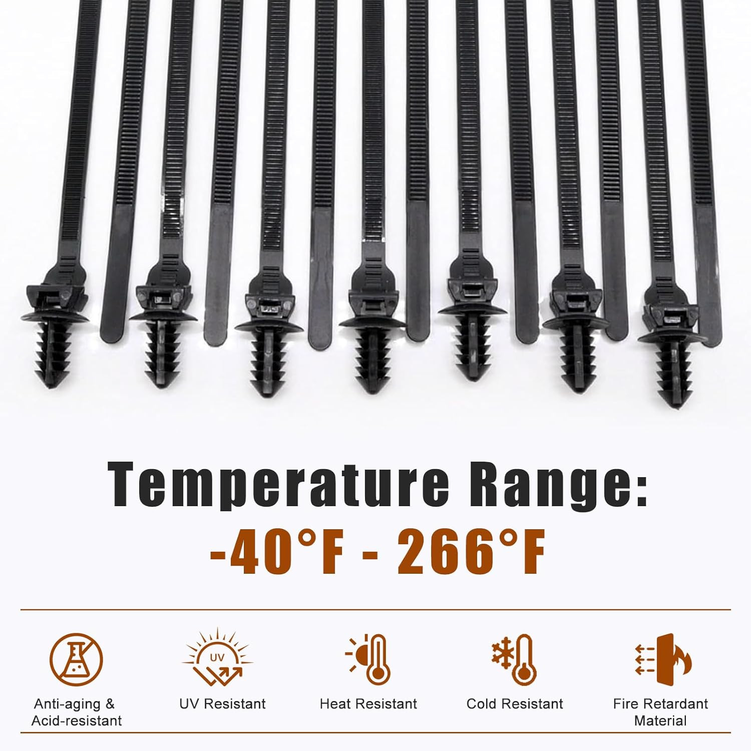 Push Mount Zip Ties, 8 Inch Cable Zip Tie Black Wire Tie with Push Pin Fir Tree