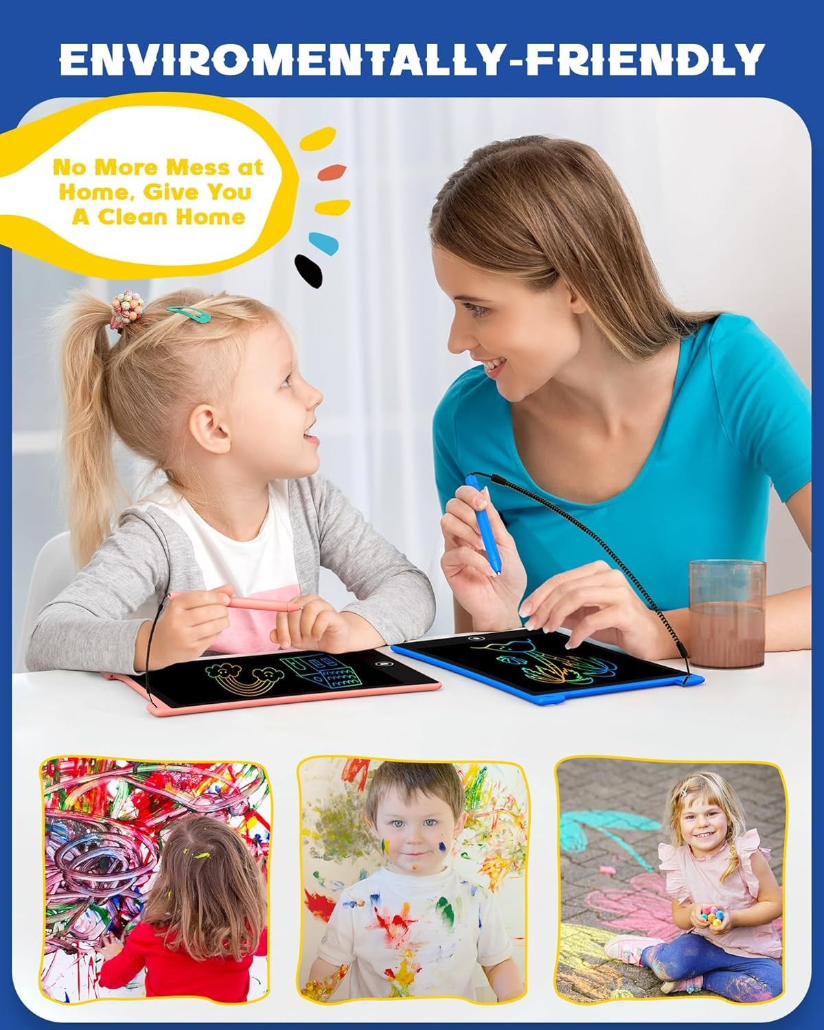 bravokids 2 Pack LCD Writing Tablet with Stylus, 8.5 inch Colorful Doodle Board